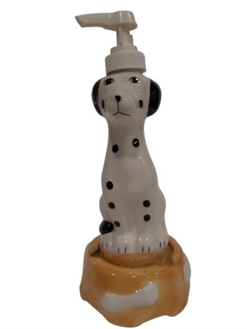 NEW 1999 Ceramic Dalmatian Dog Soap Pump Dispenser with Sound 9.5" tall Allure